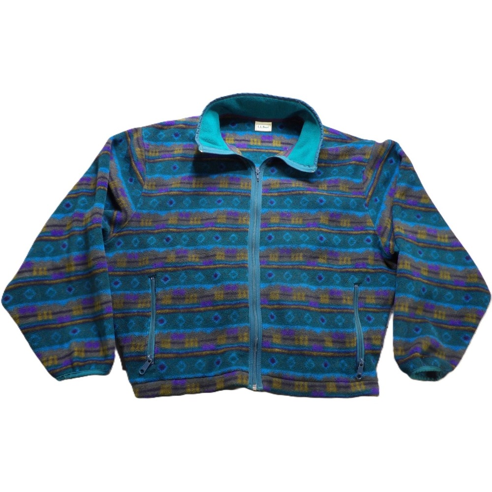 VTG 90s L.L Bean Aztec Southwestern Fleece Jacket Men XL Full Zip Teal Purple LS